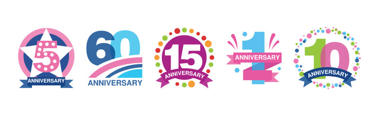 Naklejka premium Happy Anniversary Festive Sign and Badge Vector Set