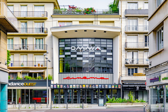 ROUEN, NORMANDY, FRANCE - JULY 30, 2024: entrance to Omnia movie theatre, NOE group, main cinema in city center