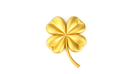 Naklejka premium Metallic 3D image of 3D gold clover leaf on white background. Generative AI