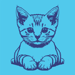 Cat vintage illustration, nevi blue  and pest  vector art kitten