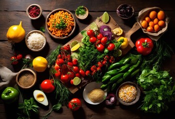 vibrant culinary flat lay featuring fresh ingredients bright colors eye catching arrangement delicious result, avocado, basil, beet, blueberry, bowl