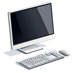 Fototapeta premium A modern computer setup featuring a monitor, keyboard, and mouse for digital tasks.