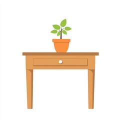 Fototapeta premium A wooden table with a potted plant on top, showcasing a simple and modern design.