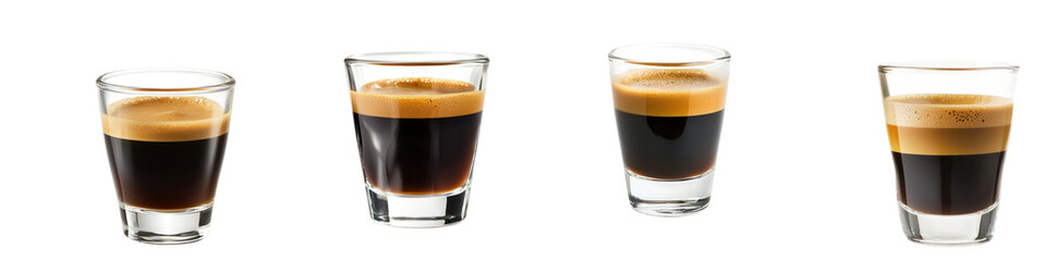 Classic espresso shot in a small glass with a rich crema layer. isolated on transparency background