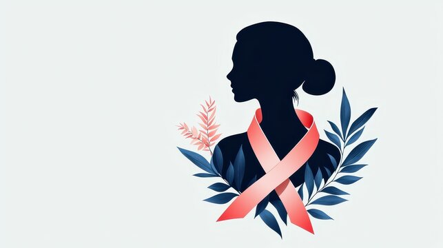 recommend clip art: Silhouette of a woman with a pink ribbon for breast cancer awareness.