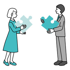 Illustration of business person with puzzle, full body.