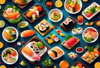 vibrant bold food icons rendered dynamic compositions showcasing food diversity rich colors engaging visual appeal, aesthetic, arrangement, artwork, balance