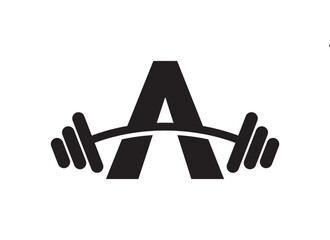 Letter A Fitness Logo Design with Barbell, Bold 'A' Gym Branding for Strength & Training. Vector