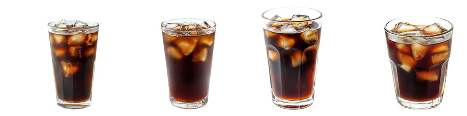 Glass of cold brew coffee with a smooth, dark color and a hint of ice. isolated on transparency background