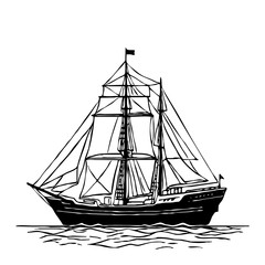 Ship . Line art. Logo design for use in graphics. T-shirt print, tattoo design. Minimalist illustration for printing on wall decorations.