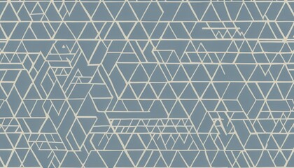 Fototapeta premium A wallpaper designed with interlocking geometric shapes, triangles, hexagons, and squares in a maze-like pattern, featuring muted greys, whites, soft blues, and bright accents.