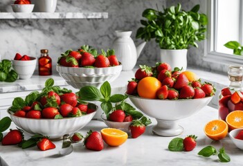 colorful ingredients artfully arranged pristine workspace bright surfaces detailed elements capturing essence culinary creativity, vegetables, fruits