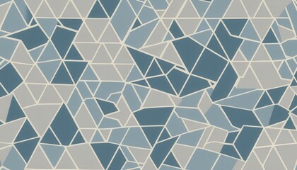 A wallpaper composed of interlocking geometric shapes: triangles, hexagons, and squares in a maze-like pattern, using a muted palette of greys, whites, and soft blues with bright color bursts.