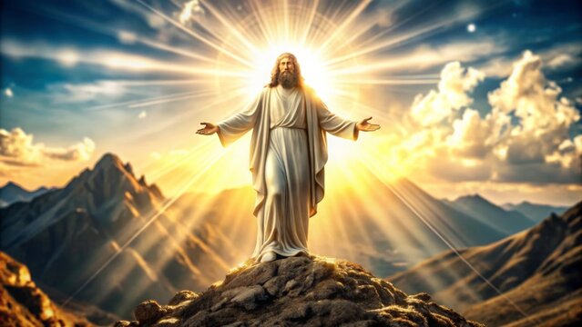 The Transfiguration of Jesus with a Glowing Aura on a Mountain Top






