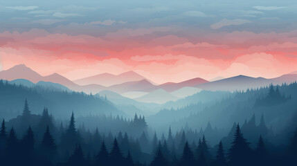 Foggy Woodland Landscape at Dawn