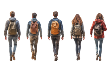 Group of Friends Walking Away with Backpacks - Urban Exploration and Adventure