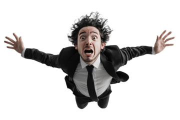 Man in Suit Falling with Fearful Expression