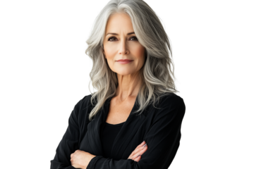 Confident Woman with Grey Hair in a Black Jacket - Portrait Photography