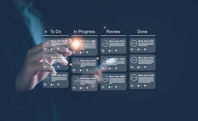 Project plan and manage concept. Project manager update tasks and milestones progress plan schedule interface program. Digital business project timeline manage. Business planning software technology