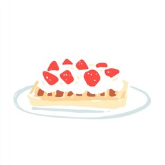A delicious waffle topped with whipped cream and strawberries on a plate.