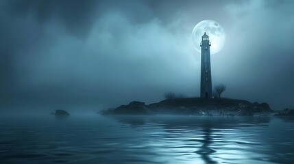 A serene full moon illuminating a calm lake at midnight.