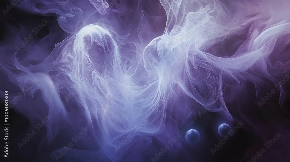 Poster White ink swirls in a purple liquid, creating an ethereal and abstract pattern
