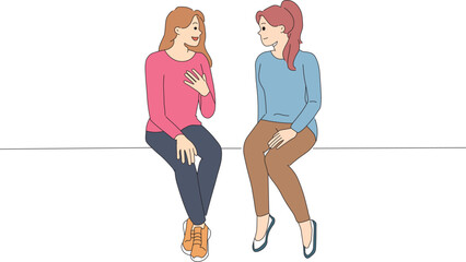 Happy Girls Engaged in Conversation with Speech Bubbles Fun Communication Illustration.  Vector illustration.
