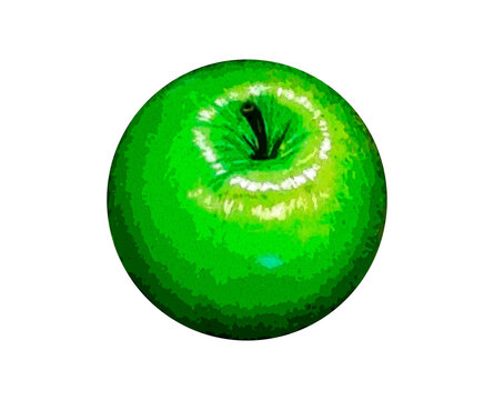 DELICIOSA MANZANA DE COLOR VERDE HECHA A PASTELES Y RETOCADA DIGITALMENTE