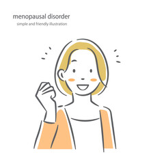 健やか　更年期障害　中年女性　シンプルでお洒落な線画イラスト