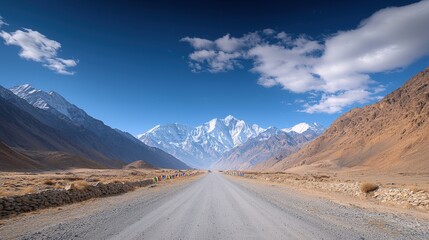 Scenic Mountain Road Under Clear Blue Sky