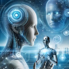 AI and Human Synergy
Futuristic imagery depicting AI and humans collaborating in harmony, symbolizing a future where technology and humanity work together for a better world. Highlights mutual underst