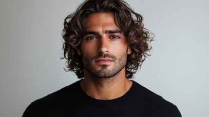 Fototapeta premium Serious Man with Curly Hair in Studio