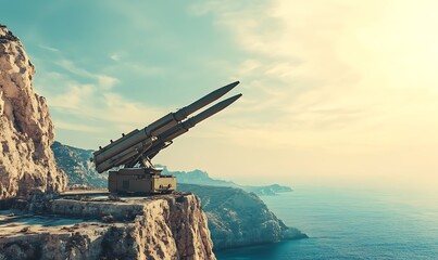 Missile System on a Clifftop Overlooking the Sea
