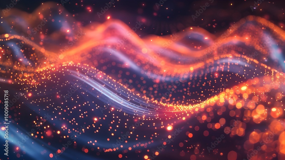 Poster quantum encryption glowing entangled particles representing unbreakable security and instant communi