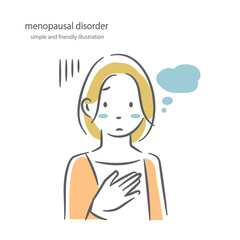不安　更年期障害　中年女性　シンプルでお洒落な線画イラスト