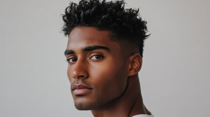 Obraz premium Young Man with Short Hair in Profile View