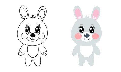 Cute outline bunny. Coloring page illustration for kids. Rabbit animal in line drawing. For printable children's and adults coloring page or book