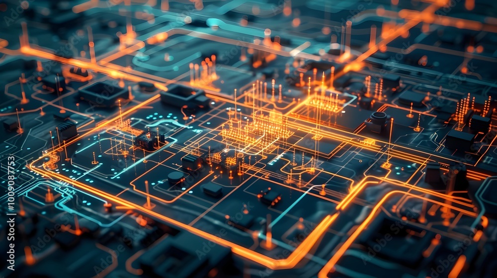 Poster glowing grid map visualizing smart grid disaster recovery system rerouting power during emergency