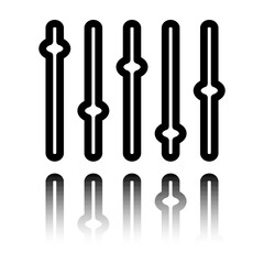 Equalizer, slider simple icon. Flat design. Black icon with mirror reflection. White background