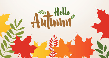 Hello Autumn colorful leaves abstract vector background