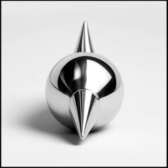 A shiny metallic object with a spherical base and a pointed tip, likely a decorative or functional item.