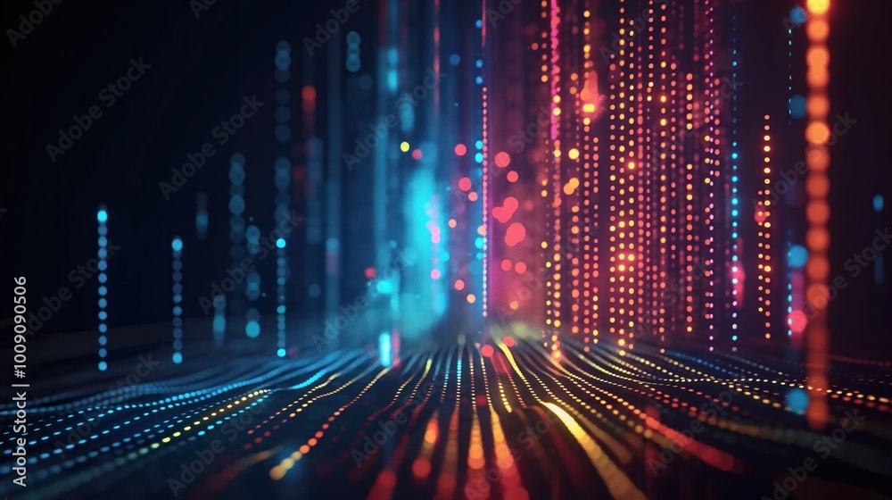 Poster digital communication concept with abstract background of data flow, waves. futuristic design with b