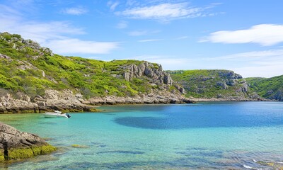 Fototapeta premium A scenic view of a picturesque bay with crystal clear turquoise waters