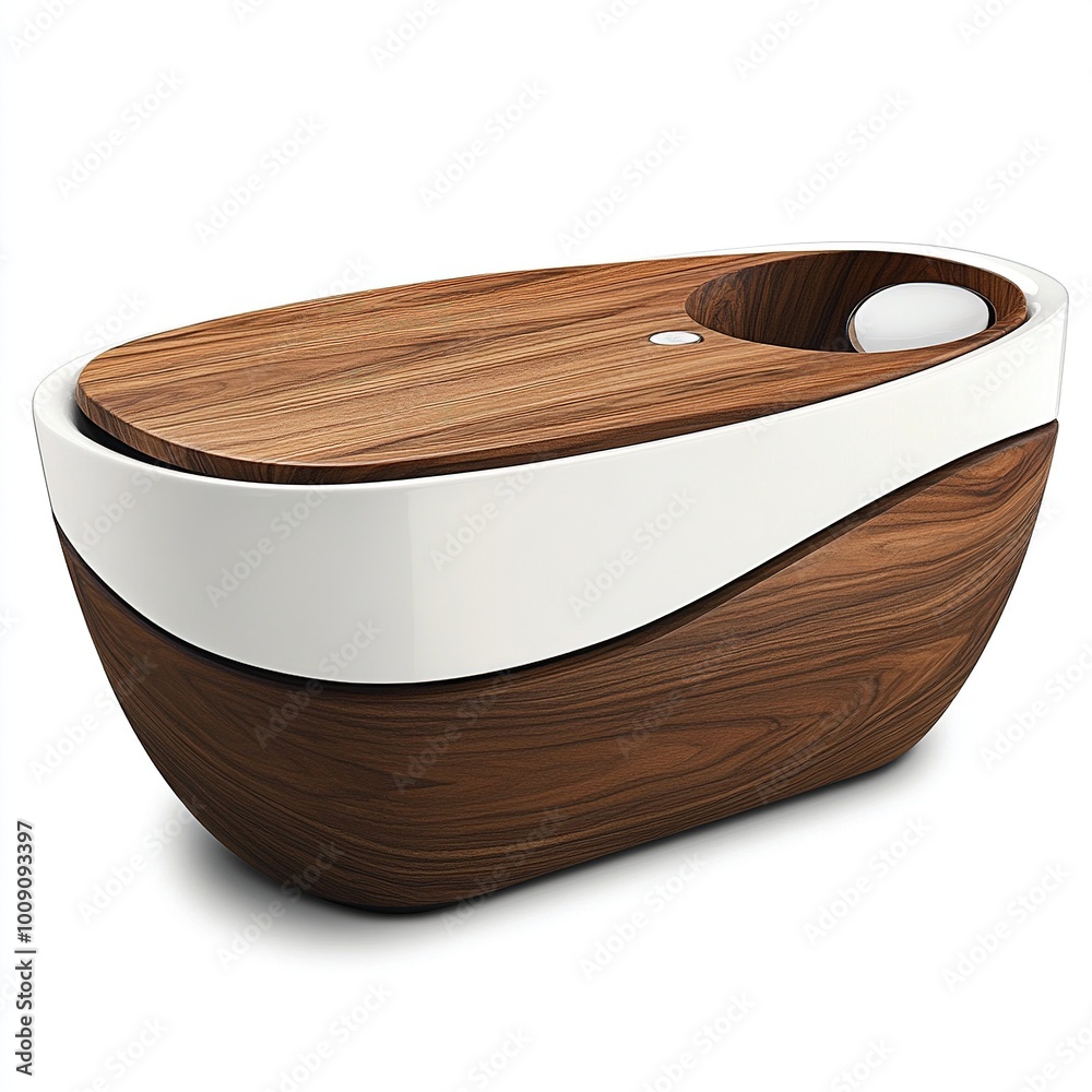 Sticker A modern wooden container with a sleek design, likely for storage or organization.