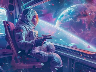 Fototapeta premium Space Food Astronauts Savoring DPrinted Space Snacks in ZeroGravity