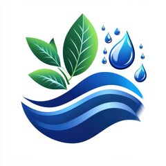 Naklejka premium A blue water wave with leaves and raindrops.