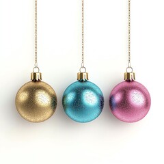 Obraz premium Elegant hanging Christmas ornaments in gold, turquoise, and pink. Perfect for festive decorations and holiday themes.