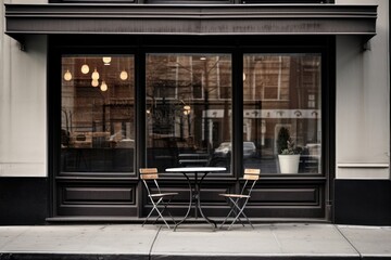 Store front with big window cafe door architecture.