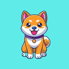 Cute Shiba Inu Dog Sitting Cartoon Character Mascot