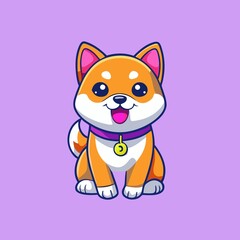 Cute Shiba Inu Dog Sitting Cartoon Character Mascot